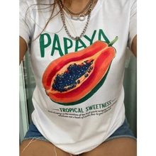 Women's Baby Look T-Shirt Fruits Strawberry Papaya Fruits - 木瓜 - 查看 2