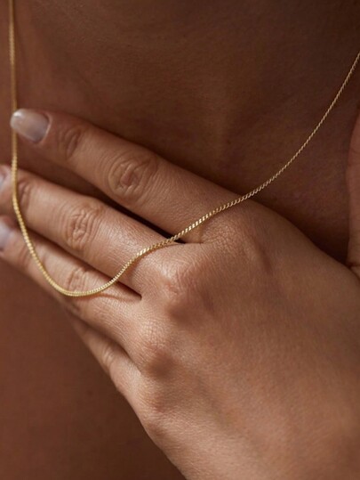 1pc Simple Elegant Golden Stainless Steel Curb Chain Necklace For Women Dating Gift