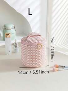 1 粉色天鹅绒材质化妆包收纳袋，女士化妆包，旅行化妆包收纳袋，波尔卡圆点图案大容量化妆品收纳袋，化妆包化妆袋化妆品收纳盒化妆品收纳 - 粉色 - 查看 8