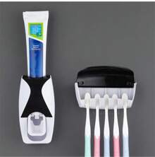 Dispensador de pasta dental+ soporte de cepillo dental - Negro - Ver 1