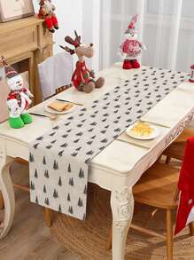 1 件圣诞亚麻桌旗桌布桌布，圣诞树图案圣诞快乐桌旗，圣诞节氛围装饰用品，节日桌面装饰，圣诞派对装饰，家居装饰，餐桌装饰，圣诞装饰，圣诞节，圣诞饰品