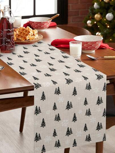 1 件圣诞亚麻桌旗桌布桌布，圣诞树图案圣诞快乐桌旗，圣诞节氛围装饰用品，节日桌面装饰，圣诞派对装饰，家居装饰，餐桌装饰，圣诞装饰，圣诞节，圣诞饰品