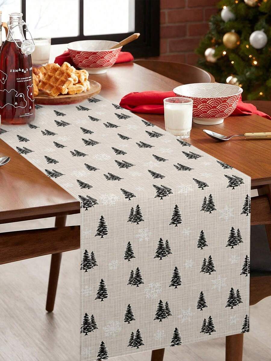 1 件圣诞亚麻桌旗桌布桌布，圣诞树图案圣诞快乐桌旗，圣诞节氛围装饰用品，节日桌面装饰，圣诞派对装饰，家居装饰，餐桌装饰，圣诞装饰，圣诞节，圣诞饰品
