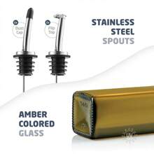 Superior Olive Oil And Vinegar Dispenser Set - Slim Amber Brown Design With Easy Refill Funnel - 4 Pouring Spouts And Labels For Kitchen - Glass Bottle Set - Amber Brown - View 4