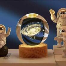 8CM Crystal Table Lamp Planet Earth Galaxy LED Wooden Base 3D Home Decorative Ornament Gift - 星雲 - 查看 4