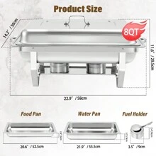 Chafing Dish Buffet Set 2/4/6/8 Packs 9L. Full Size & Hlaf Size Food Pan,Foldable Rectangular Chafer Set, Stainless Steel Buffet Catering Warmer Set For Halloween Party Tableware - Full Size[2 Pack] - View 7