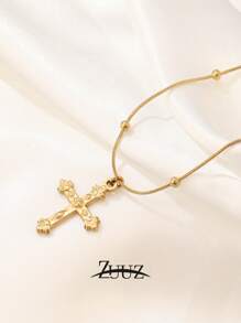1 pieza Collar con colgante de cruz de acero inoxidable de moda plateado en oro de 18K para mujer, collar gargantilla con colgante de cruz, joyería de regalo