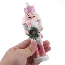 5pcs Exquisite Wooden Nutcracker Figurine - Pink And White Soldier With Candy Cane, Intricately Crafted For Festive Christmas Tabletop Decor, Traditional Holiday Ornament, And Unique Home Accent - Perfect For Indoor Display, New Year Party Favors Gift