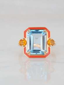 1pc Fashionable Colorful Drip Oil Cubic Zirconia Square Ring Suitable For Women Daily Wear