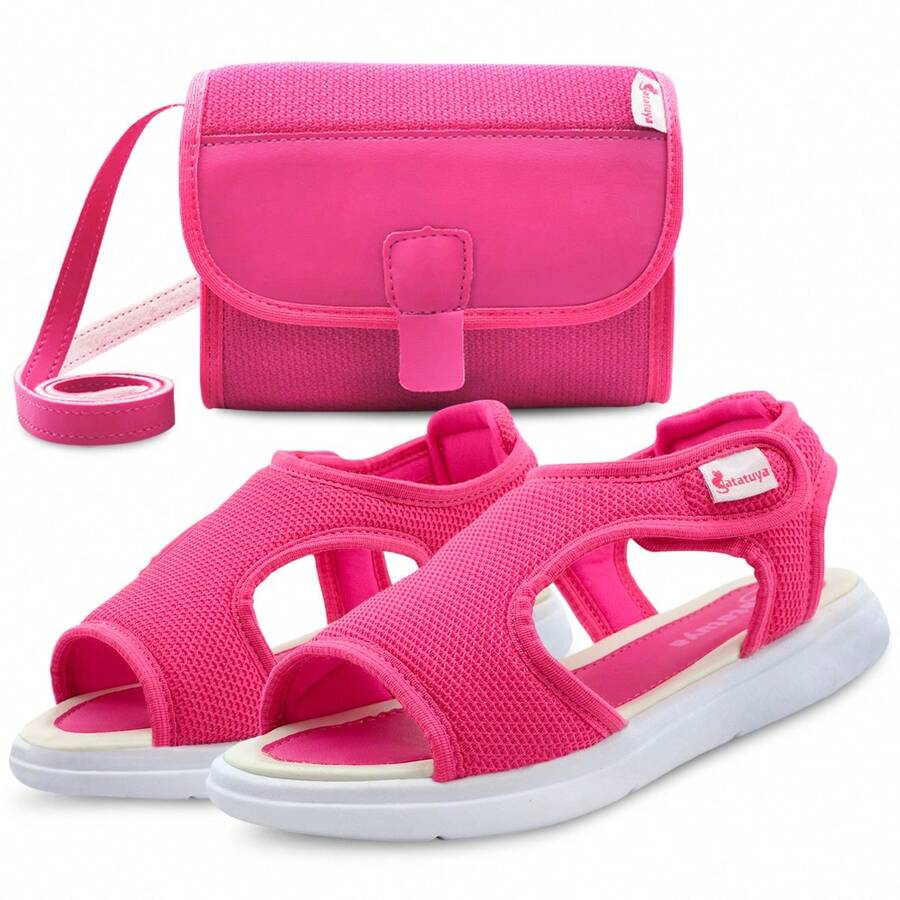 BB&Kids Pink Girls' Children's Papete Sandal Kit With Comfortable Bag - Màu Hồng Tươi - Xem 1