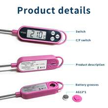 1pc Probe-Style Electronic Food Thermometer For Kitchen Oil Temperature, BBQ And Baking