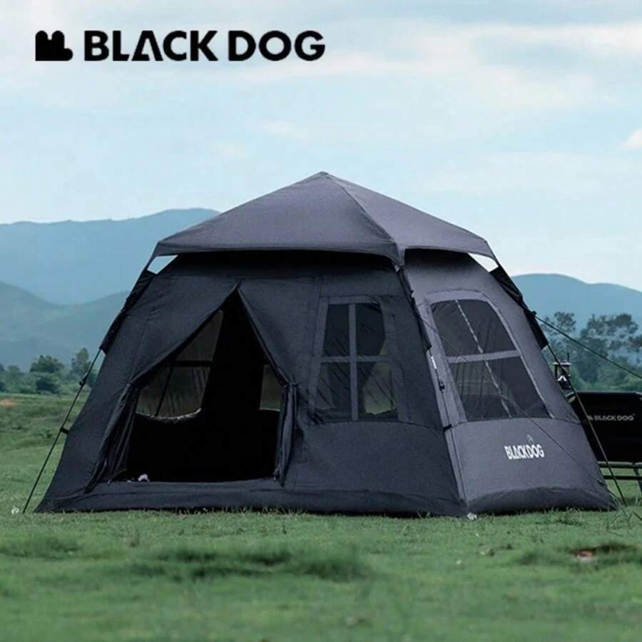 BLACKDOG Automatic Tent Black Coating Two Doors Four Windows Camping