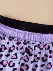 年轻女孩 6 件套休闲卡通猫豹纹长袖 T 恤和裤子套装，舒适针织面料，秋冬 - 彩色 - 查看 6