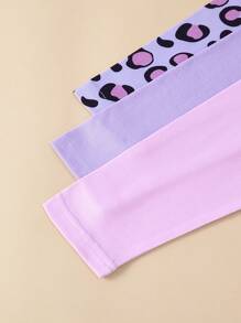 年轻女孩 6 件套休闲卡通猫豹纹长袖 T 恤和裤子套装，舒适针织面料，秋冬 - 彩色 - 查看 4