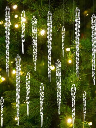 12 pezzi - Ornamenti per albero di Natale a forma di ghiacciolo trasparente, decorazioni pendenti a forma di ghiacciolo finto, pendenti a forma di ghiacciolo trasparente per albero di Natale, pendenti decorativi a forma di ghiacciolo filettati, decorazioni natalizie, decorazioni per la casa, decorazioni per la stanza, decorazioni per scene, Natale (13 cm/5,12 pollici)