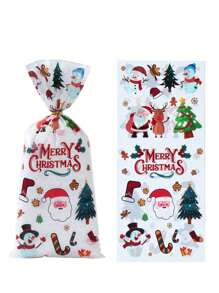 50 piezas de bolsas de caramelo de Navidad, bolsas de regalo transparentes, bolsas de plástico OPP para regalos de Navidad/fiesta de invierno, Feliz Navidad, Nochebuena, fiesta de Navidad - Multicolor - Ver 8