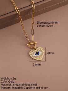 1 pieza Collar con colgante de ojo y corazón con cadena de cierre de acero inoxidable, joyería de moda para mujer, regalo de Halloween, San Valentín, mamá, madre, Día de la Madre