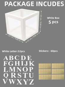 6pcs 25cm Paper Balloon Box 52pcs Letters, Minimalist Transparent Square Party Decoration Gift Box For Party,DIY Shower Balloon Box,Christmas