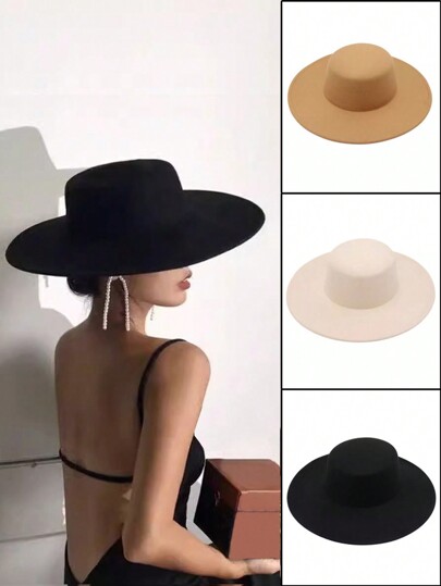 1pc Unisex Plain Felt Fedora Hat, Warm & Versatile, Vintage Elegant British Style, Suitable For Party, Casual Wear, Autumn/Winter