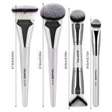 4pcs Professional Facial Makeup Brush Set,With Foundation Brush,Blush Brush,Loose Powder Brush, Concealer Brush,Double-Ended Nose Shadow Highlight Brush,Makeup Tools With Soft Fiber For Easy To Carrying,Brush For Travel. - Silver - View 4