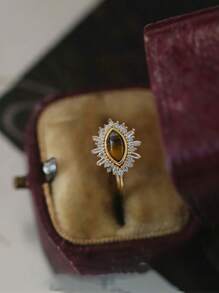 Stylever 1pc Vintage Unique Krocodylite Ring Ladies Jewelry For Women S925 Sterling Silver Exquisite Natural Yellow Tiger Eyes Tumbled Stones Single Ring Fine Jewelry Gifts For Girls Birthday Prom Party For Daily Life Dating Decor - Gold - View 8