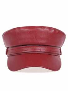 Fashionable & Versatile Solid Color PU Leather Beret - Burgundy - View 2