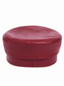 Fashionable & Versatile Solid Color PU Leather Beret - Burgundy - View 3