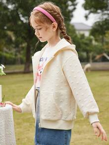 ASK JUNIOR Tween 女童纯色连帽夹克运动休闲外套，秋季 - 白色 - 查看 7