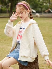 ASK JUNIOR Tween 女童纯色连帽夹克运动休闲外套，秋季 - 白色 - 查看 1