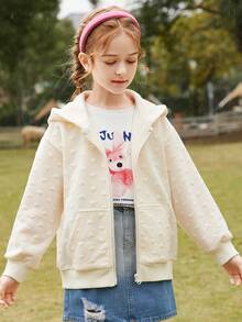 ASK JUNIOR Tween 女童纯色连帽夹克运动休闲外套，秋季 - 白色 - 查看 5