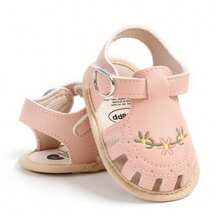 Baby Girl Sandals, PU Leather Non-Slip Embroidery Flower Summer Flats Toddler Shoes For Casual Daily - 粉色 - 查看 7