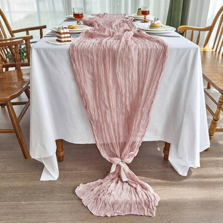 1 Pack/6 Packs 10ft (35x120 Inches) Christmas Gray & Pink Sheer Table Runner, Sheer Table Runner For Wedding Reception, Bridal Shower, Boho Chic Dining Table Decor, Rustic Romantic Wedding - Dusty Pink - View 4