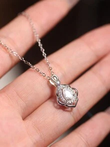 1 chiếc vòng cổ mặt đá Zirconia bạc Sterling 925, thiết kế tối giản với phong cách cao cấp, quà tặng hàng ngày hoặc lễ hội cho phụ nữ - Bạc - Xem 5