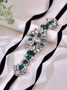 1 chiếc thắt lưng cô dâu đính ngọc trai và đá quý, khóa cài màu xanh lá cây, phụ kiện cho váy cưới nữ - A - Xem 6