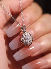 1 chiếc vòng cổ mặt đá Zirconia bạc Sterling 925, thiết kế tối giản với phong cách cao cấp, quà tặng hàng ngày hoặc lễ hội cho phụ nữ - Bạc - Xem 4