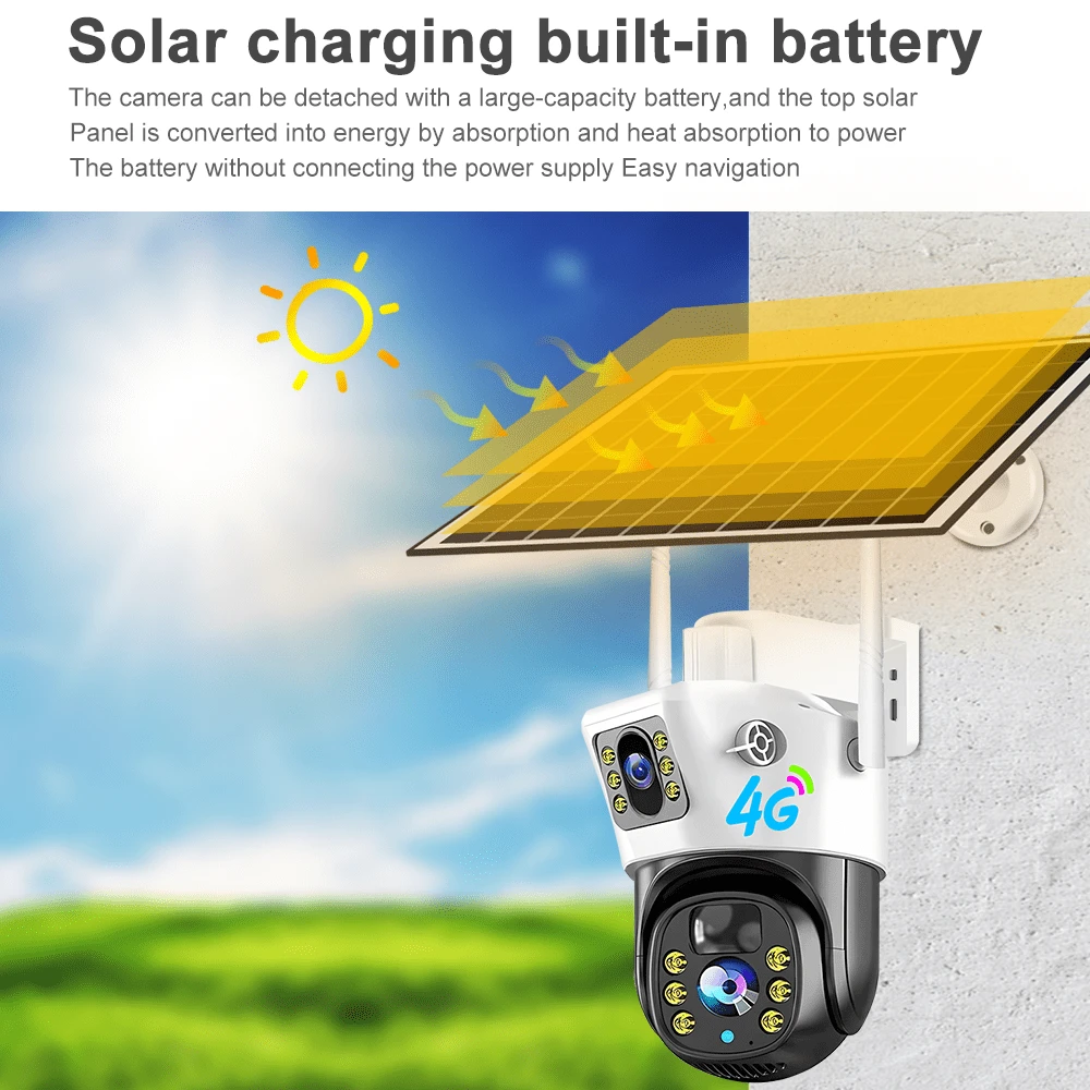 Caméra De Sécurité Solaire Extérieure 4G/WiFi - Batterie 8000mAh, Détection PIR+Radar, 1080p