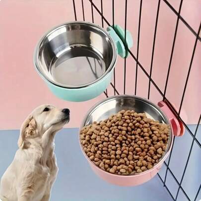 PETSIN 悬挂式狗碗，可拆卸不锈钢狗食碗水碗，二合一可升降宠物笼喂食盆宠物用品