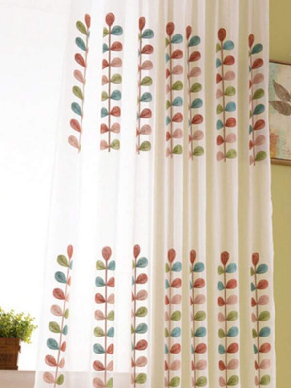 1 pieza de cortina de voile bordada con cuentas de colores y patrón de ramas, estilo mediterráneo semitransparente para sala de estar, dormitorio, balcón, decorativo solamente (sin riel ni barra incluidos)