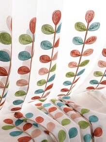 1 pieza de cortina de voile bordada con cuentas de colores y patrón de ramas, estilo mediterráneo semitransparente para sala de estar, dormitorio, balcón, decorativo solamente (sin riel ni barra incluidos)