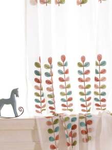 1 pieza de cortina de voile bordada con cuentas de colores y patrón de ramas, estilo mediterráneo semitransparente para sala de estar, dormitorio, balcón, decorativo solamente (sin riel ni barra incluidos)