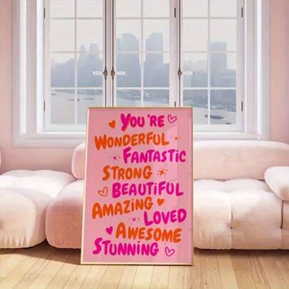 Motivational Canvas Poster "You Are Awesome" - Pink And Orange, Great For Dorm And Bedroom Decor, Vintage Wall Art, Ideal Thanksgiving Gift, Unframed