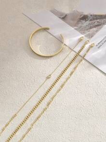 Bộ 4 chiếc/Bộ vòng tay xích thép không gỉ mạ vàng 18K & vòng tay hình chữ C có thể điều chỉnh, trang sức thời trang sang trọng cho phụ nữ trang trí hàng ngày, quà tặng cho bạn gái, mẹ, chị gái, bạn cùng lớp - Vàng - Xem 2