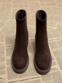 2024 秋季新款百搭休闲中粗跟时尚女靴，乡村风格踝靴，秋冬棕色短靴，搭配开衫 - 咖啡棕 - 查看 3