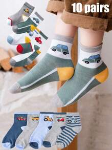 10 Pairs Of Cartoon Car Breathable Socks For Children Aged 1-16 - Multicolor - View 1