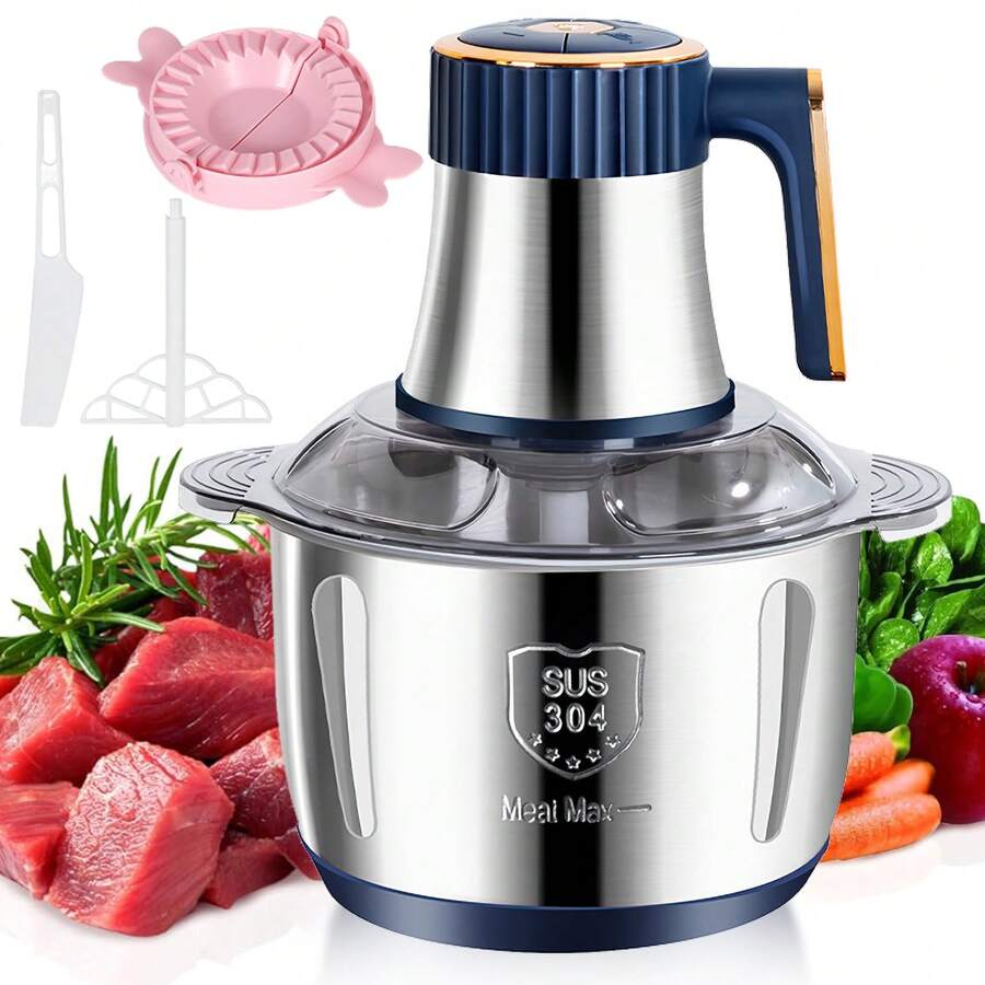 5L Multifunctional Stainless Steel Electric Meat Grinder, Large Capacity Automatic Meat Grinding Machine, Small Food Chopper With Container, Electric Food Chopper - Phích cắm loại C của EU (220-240V) - Xem 1