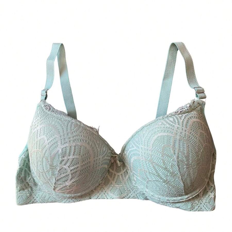 Plus Size Microfiber Bra With Lace - màu xanh lá - Xem 1