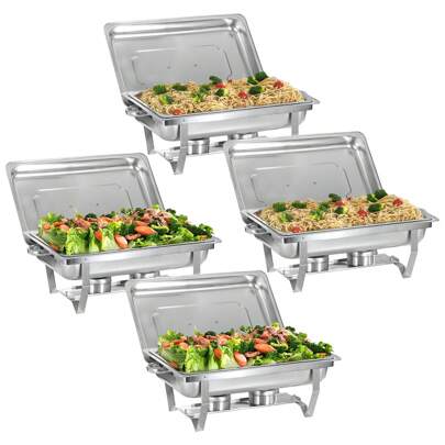 Chafing Dish Buffet Set 2/4/6/8 Packs 9L. Full Size & Hlaf Size Food Pan,Foldable Rectangular Chafer Set, Stainless Steel Buffet Catering Warmer Set For Halloween Party Tableware