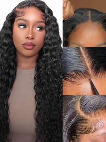 Eulisi 5X5 蕾丝闭合假发 人发佩戴和使用 无胶假发 人发预拔预剪 180% 密度水波蕾丝前假发 适合女性的真人头发 适合卷发假发 - 黑色 - 查看 4