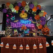 1 件 7x5 英尺 5x3 英尺万圣节背景万圣节霓虹蝙蝠不给糖就捣蛋蜘蛛网恐怖南瓜万圣节摄影背景装饰照相亭工作室道具 - 彩色 - 查看 4