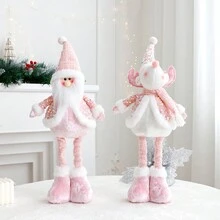 1 件圣诞装饰迷人粉色圣诞伸缩娃娃，可爱雪人麋鹿娃娃，圣诞老人娃娃，室内装饰，圣诞装饰，家居装饰，派对装饰，感恩节礼物 - 彩色 - 查看 6